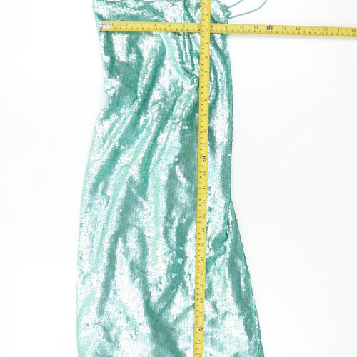 ASOS Women Green Sequin Slip Dress Size 4 Party Backless
