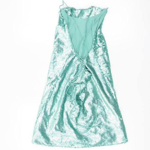 ASOS Women Green Sequin Slip Dress Size 4 Party Backless
