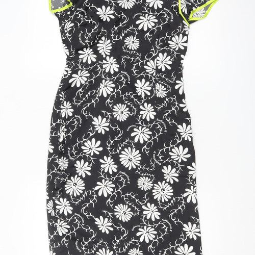 Collusion Women's Black Floral Sheath Dress Size 8 Short Sleeve Midi