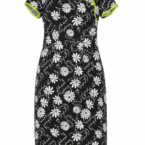 Collusion Women's Black Floral Sheath Dress Size 8 Short Sleeve Midi
