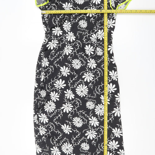 Collusion Women's Black Floral Sheath Dress Size 8 Short Sleeve Midi