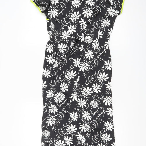 Collusion Women's Black Floral Sheath Dress Size 8 Short Sleeve Midi