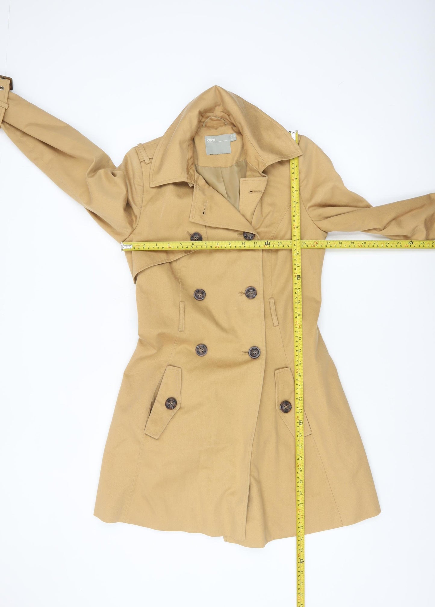 ASOS Women's Beige Trench Coat Size 4 Belted Classic Mid-Length