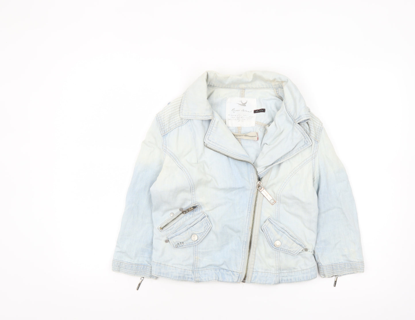 River Island Womens Blue Denim Biker Jacket Size 8