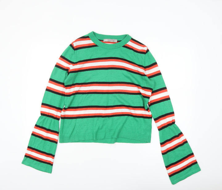 ASOS Womens Multicoloured Striped Jumper Size 6 Bell Sleeve Knit