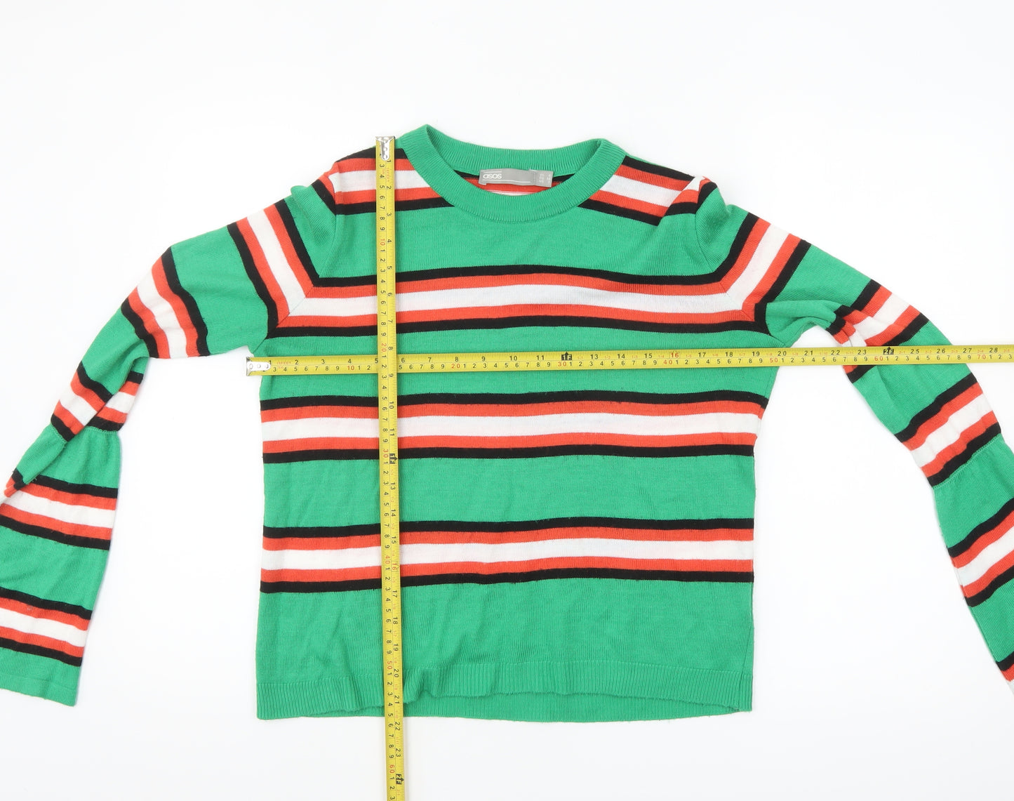 ASOS Womens Multicoloured Striped Jumper Size 6 Bell Sleeve Knit