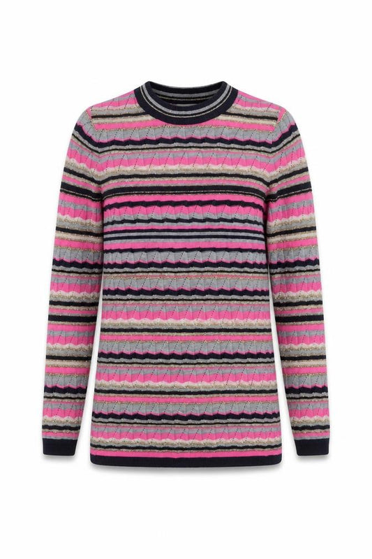 Front view of ASOS Women’s Multicoloured Stripe Long Sleeve Crew Neck Knit Jumper, size UK 8