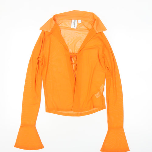 Collusion Womens Orange Mesh Long Sleeve Cropped Blouse UK 10