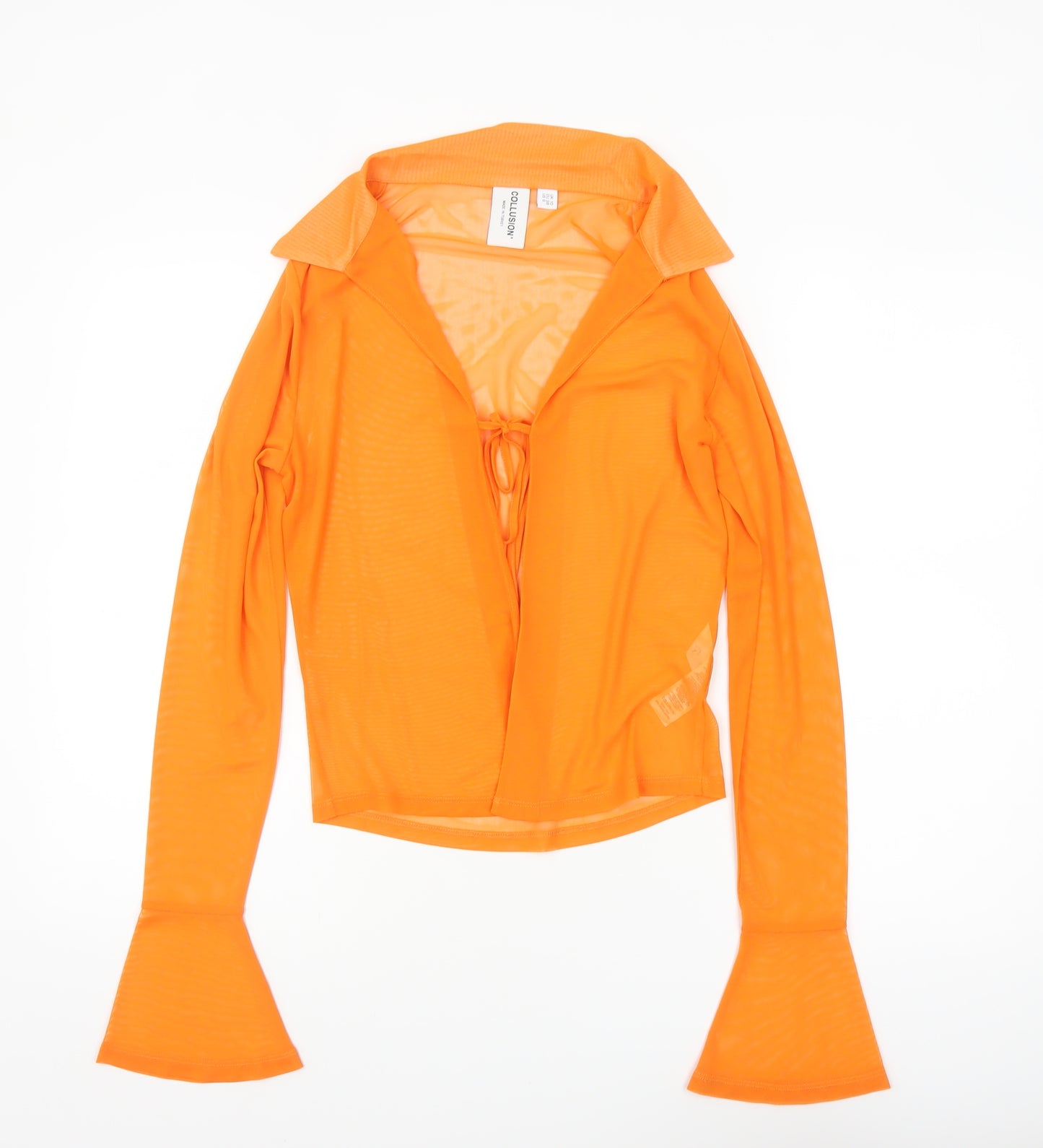 Collusion Womens Orange Mesh Long Sleeve Cropped Blouse UK 10