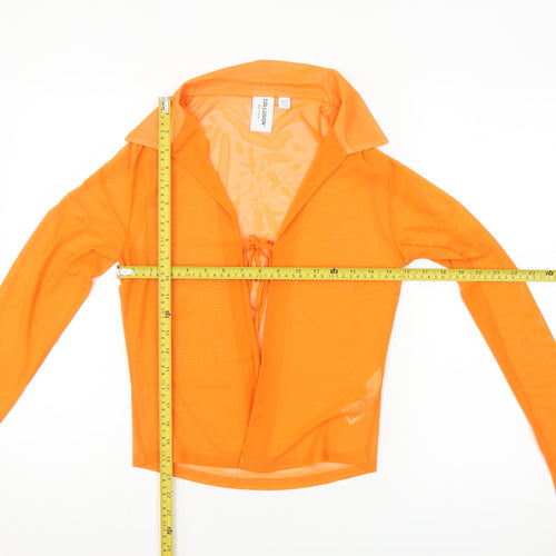 Collusion Womens Orange Mesh Long Sleeve Cropped Blouse UK 10