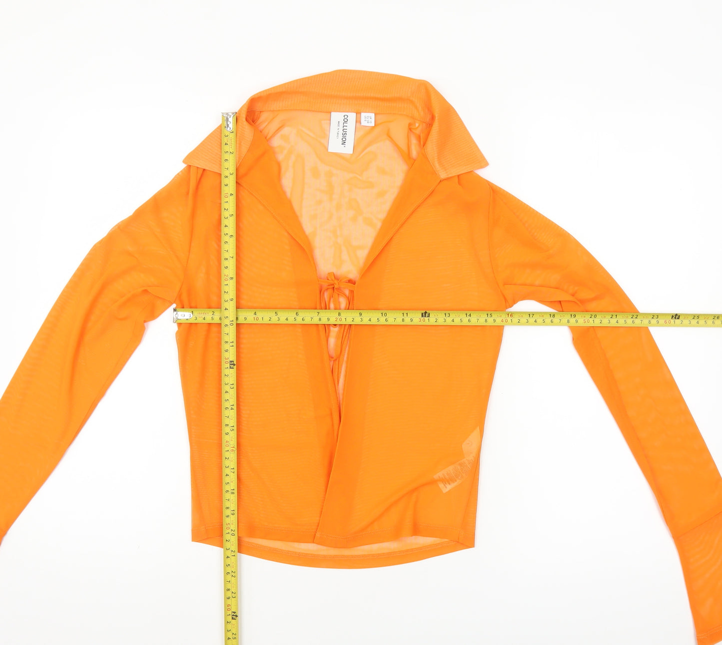 Collusion Womens Orange Mesh Long Sleeve Cropped Blouse UK 10