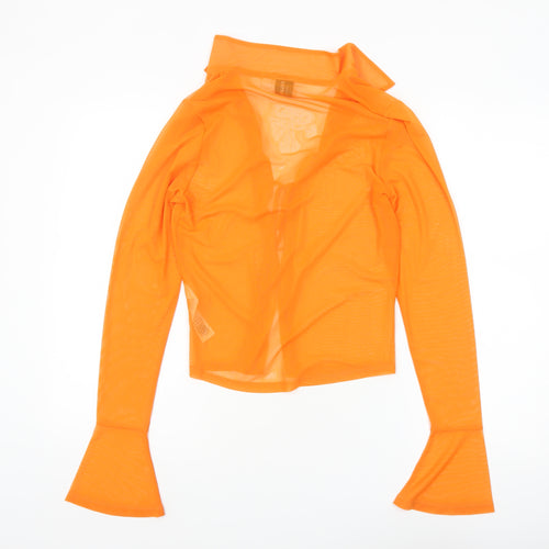 Collusion Womens Orange Mesh Long Sleeve Cropped Blouse UK 10