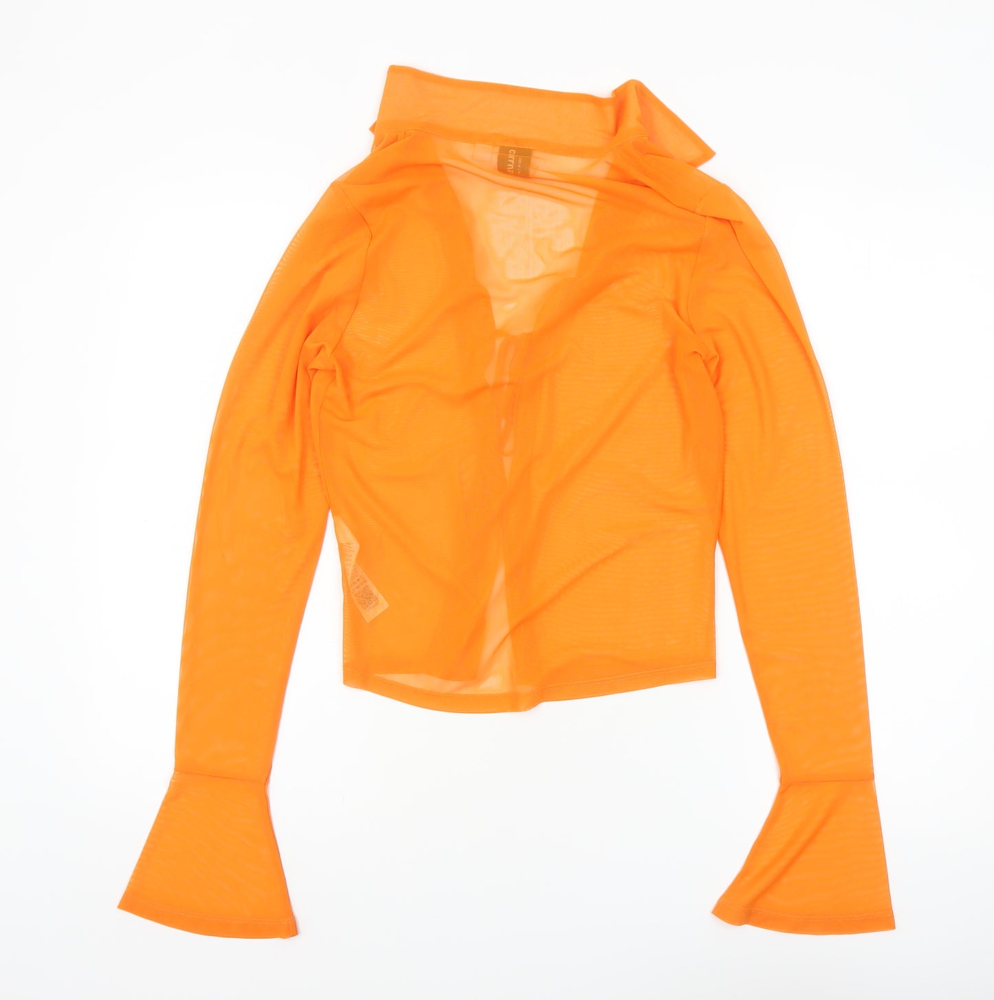 Collusion Womens Orange Mesh Long Sleeve Cropped Blouse UK 10