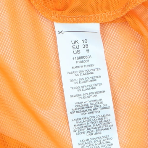 Collusion Womens Orange Mesh Long Sleeve Cropped Blouse UK 10