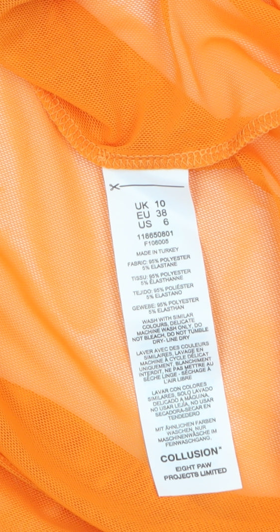 Collusion Womens Orange Mesh Long Sleeve Cropped Blouse UK 10