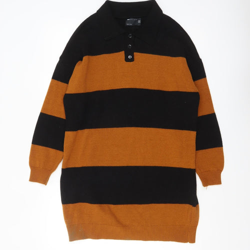 ASOS Women’s Black Brown Striped Collared Henley Jumper Size 8
