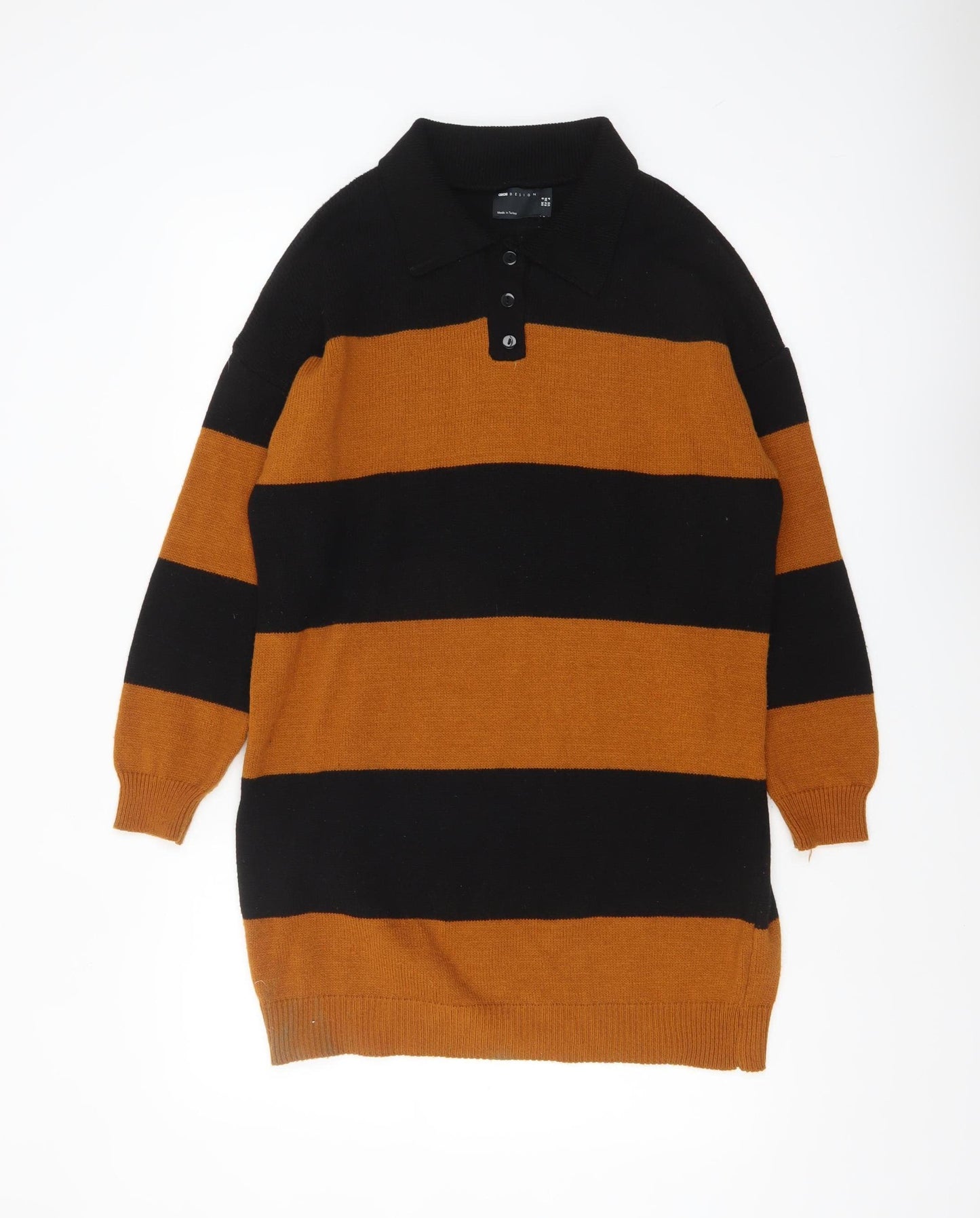 ASOS Women’s Black Brown Striped Collared Henley Jumper Size 8