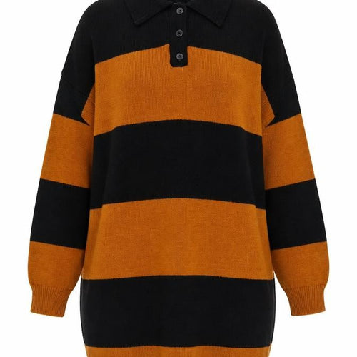 ASOS Women’s Black Brown Striped Collared Henley Jumper Size 8