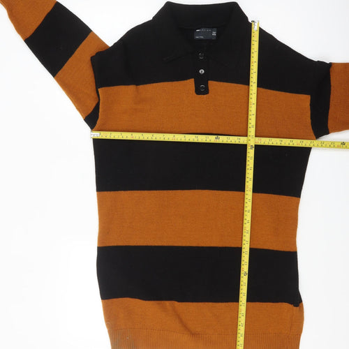 ASOS Women’s Black Brown Striped Collared Henley Jumper Size 8