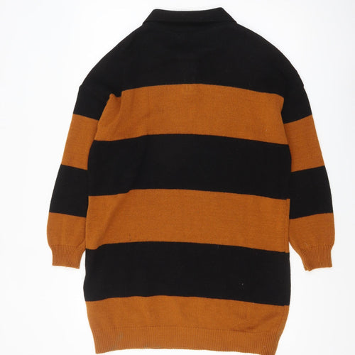ASOS Women’s Black Brown Striped Collared Henley Jumper Size 8