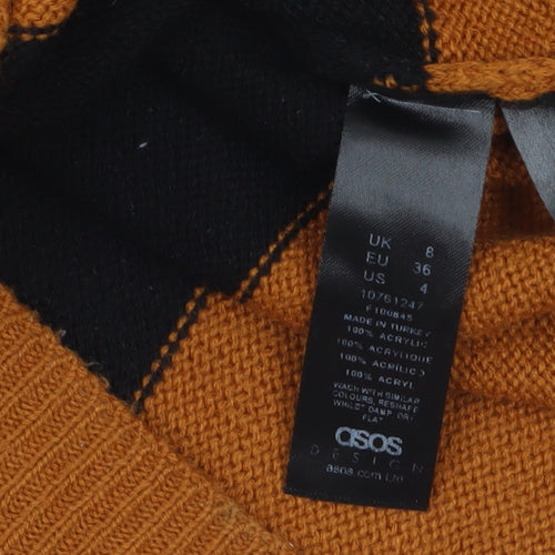 ASOS Women’s Black Brown Striped Collared Henley Jumper Size 8