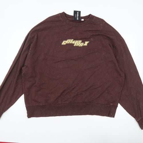 Collusion Men's Brown Cotton Crew Neck Sweatshirt L Graphic Print