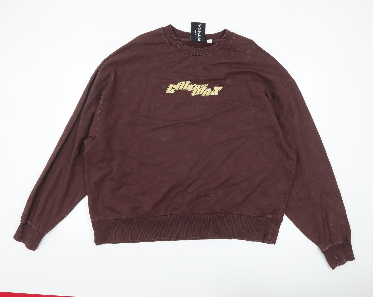 Collusion Men's Brown Cotton Crew Neck Sweatshirt L Graphic Print