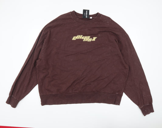 Collusion Men's Brown Cotton Crew Neck Sweatshirt L Graphic Print