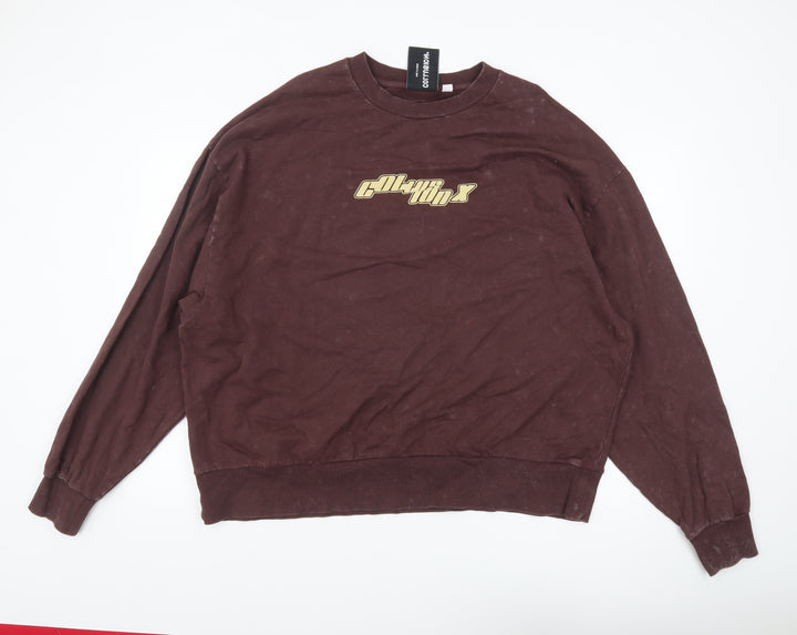 Collusion Men's Brown Cotton Crew Neck Sweatshirt L Graphic Print
