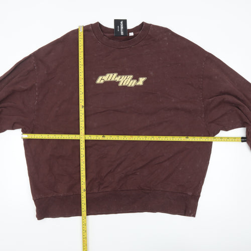 Collusion Men's Brown Cotton Crew Neck Sweatshirt L Graphic Print