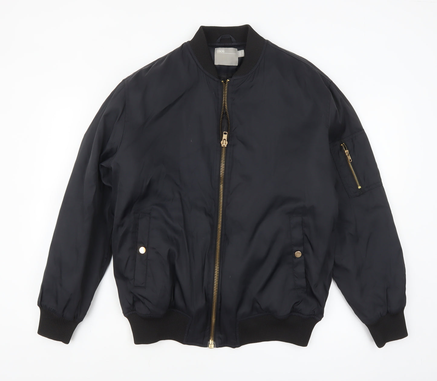 ASOS Men’s Black Bomber Jacket Size 36 Regular Zip Pockets Lined