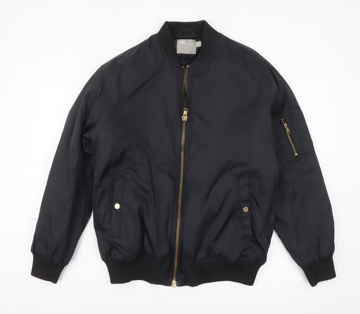 ASOS Men’s Black Bomber Jacket Size 36 Regular Zip Pockets Lined