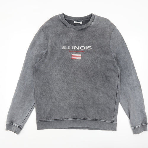 ASOS DESIGN Men's Grey Illinois USA Logo Crew Neck Sweatshirt M