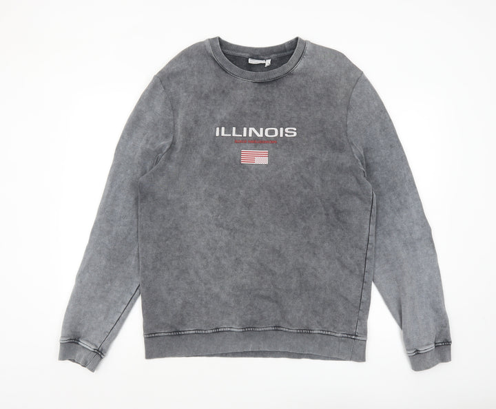 ASOS DESIGN Men's Grey Illinois USA Logo Crew Neck Sweatshirt M