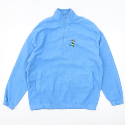 ASOS DESIGN Men's Blue Fleece 1/4 Zip Sweatshirt Size L Regular Fit