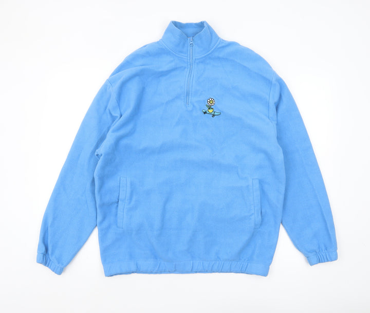 ASOS DESIGN Men's Blue Fleece 1/4 Zip Sweatshirt Size L Regular Fit