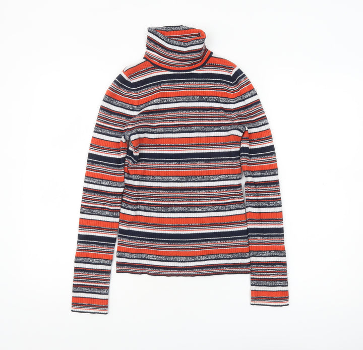 ASOS Women's Multicoloured Roll Neck Striped Jumper Size 4