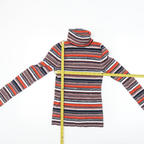 ASOS Women's Multicoloured Roll Neck Striped Jumper Size 4