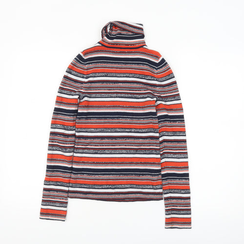 ASOS Women's Multicoloured Roll Neck Striped Jumper Size 4