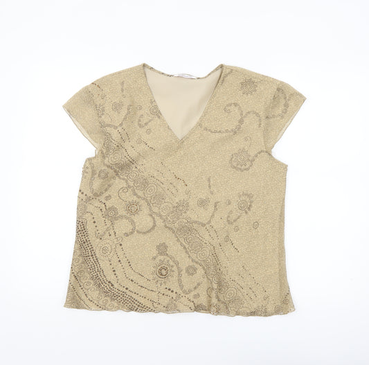 Bonmarché Women’s Beige V-Neck Short Sleeve Wrap Blouse Size 14