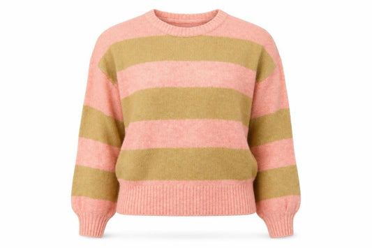 Front view of ASOS Women’s Multicoloured Striped Knit Crew Neck jumper, size UK 4