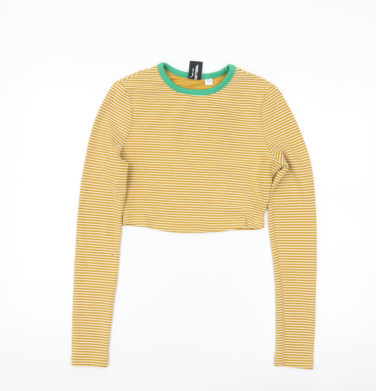Collusion Women’s Yellow Striped Cropped Long Sleeve T-Shirt Size 8