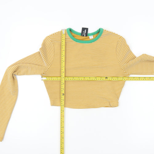 Collusion Women’s Yellow Striped Cropped Long Sleeve T-Shirt Size 8
