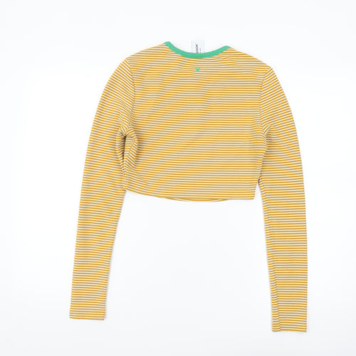 Collusion Women’s Yellow Striped Cropped Long Sleeve T-Shirt Size 8