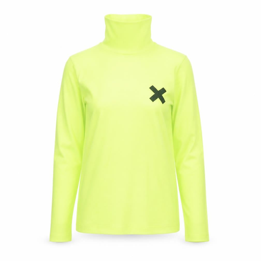 Front view of Collusion women’s yellow roll neck long sleeve slim fit top, size UK 8