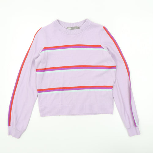 ASOS Women Purple Striped Crew Neck Long Sleeve Pullover Jumper Size 4