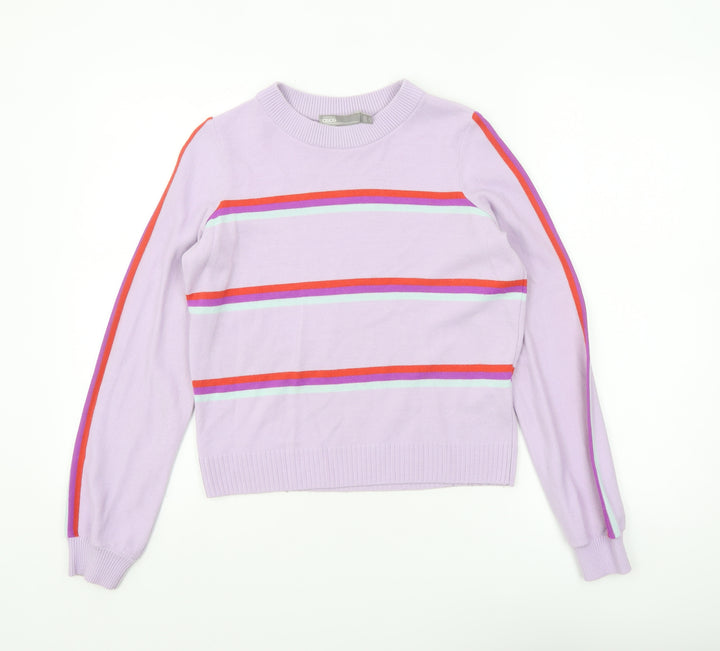 ASOS Women Purple Striped Crew Neck Long Sleeve Pullover Jumper Size 4