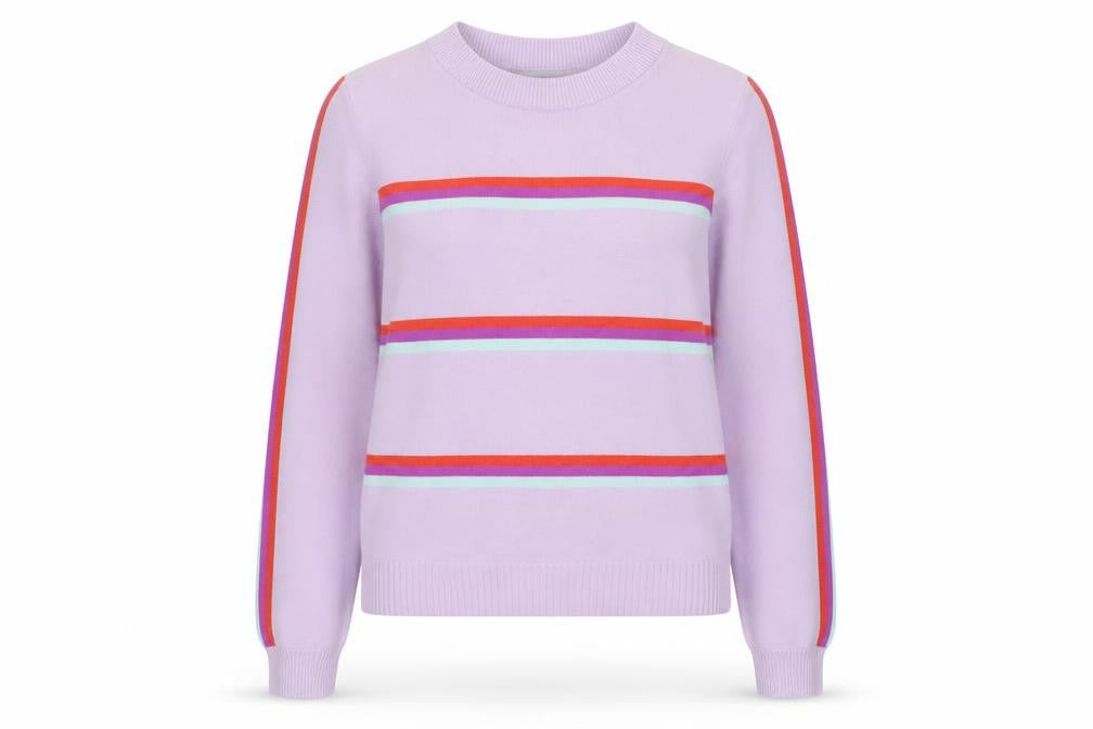 Front view of ASOS Women Purple Striped Crew Neck Long Sleeve jumper, size 4