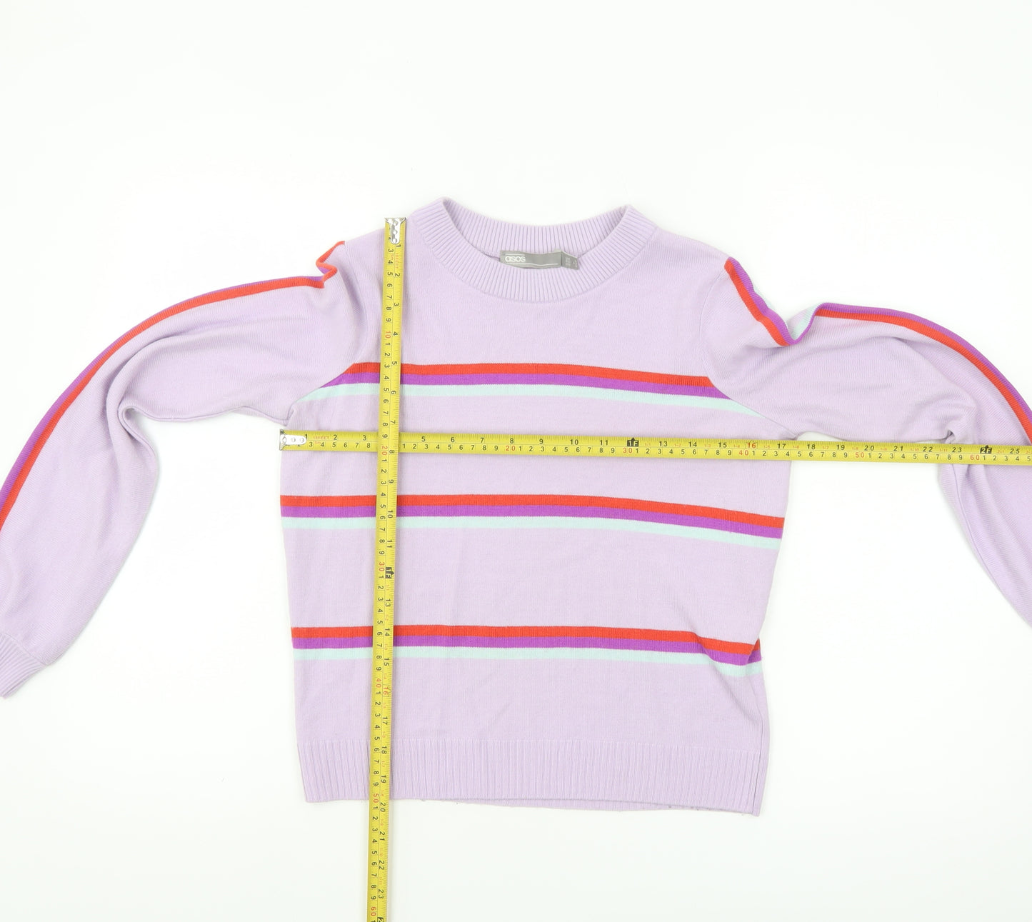 ASOS Women Purple Striped Crew Neck Long Sleeve Pullover Jumper Size 4