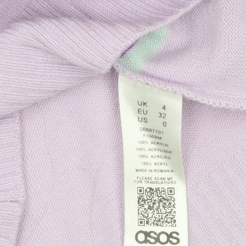 ASOS Women Purple Striped Crew Neck Long Sleeve Pullover Jumper Size 4